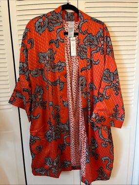Chico's Orange Floral Open-Front Kimono Size 3